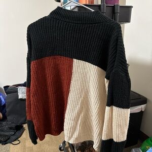 Colorblock Knit Sweater - Black, Red, and Cream